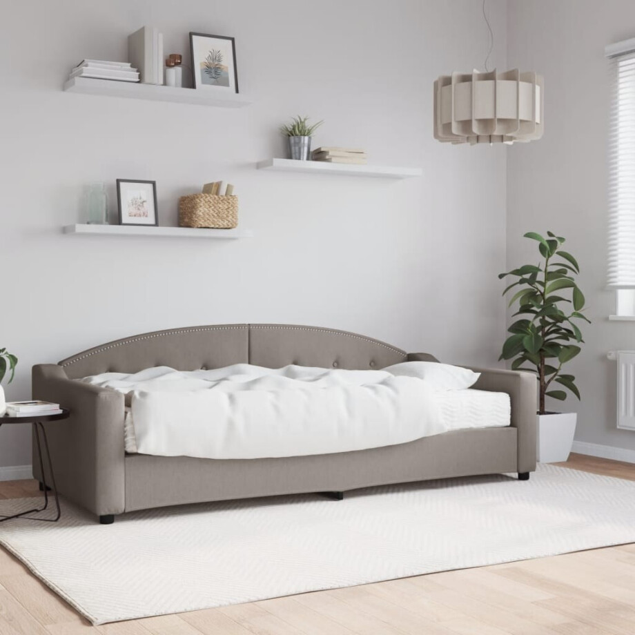 vidaXL Slaapbank met matras 90x200 cm stof taupe vidaXL Slaapbank met matras 90x200 cm stof taupe afbeelding 1