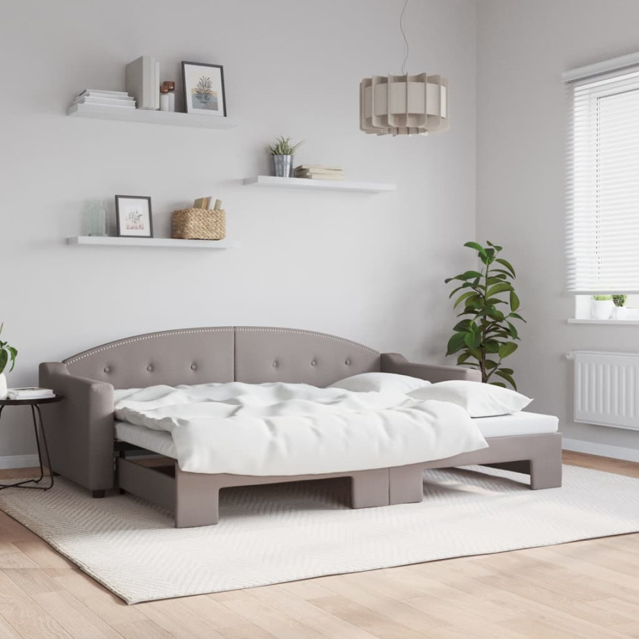 vidaXL Slaapbank met onderschuifbed 80x200 cm stof taupe afbeelding 1