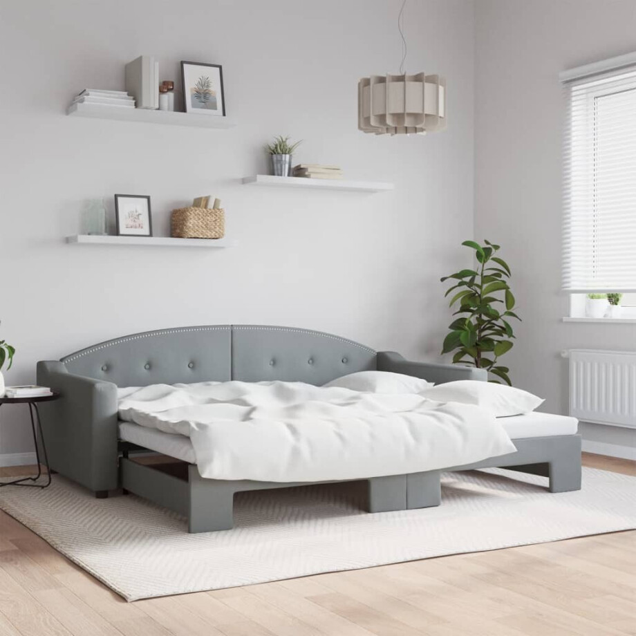 vidaXL Slaapbank met onderschuifbed 90x200 cm stof lichtgrijs afbeelding 1
