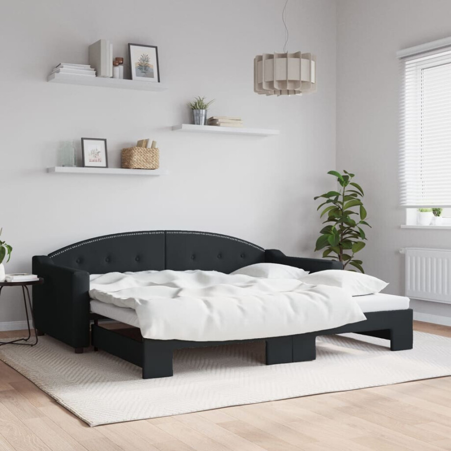 vidaXL Slaapbank met onderschuifbed 90x190 cm stof zwart afbeelding 1