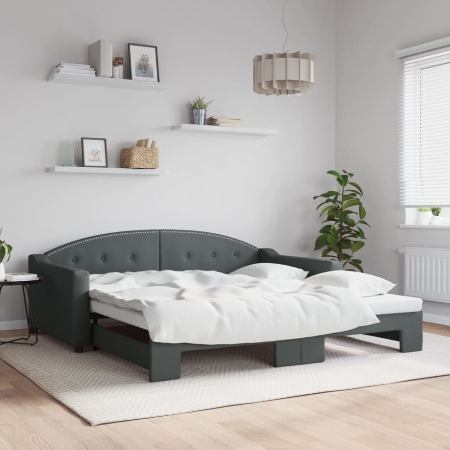 vidaXL Slaapbank met onderschuifbed 100x190 cm stof lichtgrijs vidaXL Slaapbank met onderschuifbed 100x190 cm stof lichtgrijs afbeelding 1