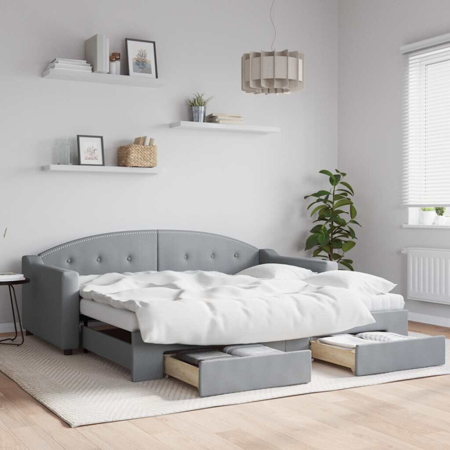 vidaXL Slaapbank onderschuifbed lades 100x190 cm stof lichtgrijs (VS) vidaXL Slaapbank onderschuifbed lades 100x190 cm stof lichtgrijs (VS) afbeelding 1