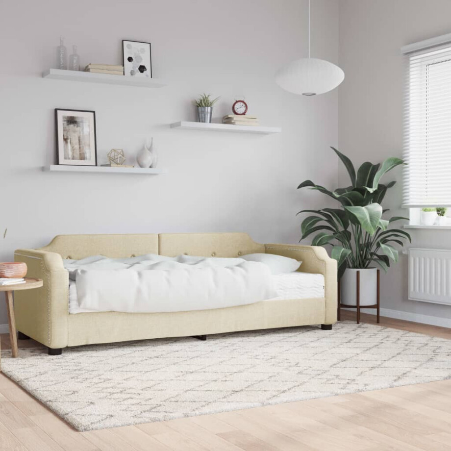 vidaXL Slaapbank met matras 80x200 cm stof crèmekleurig afbeelding 1