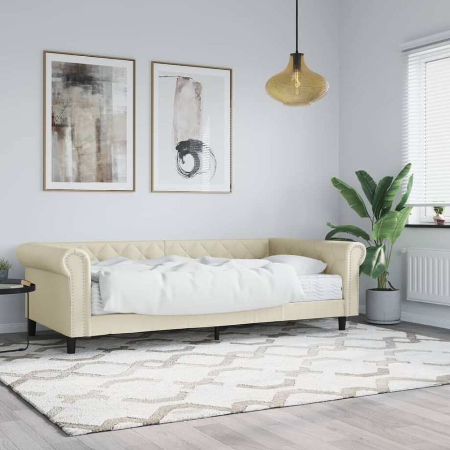 vidaXL Slaapbank met matras 90x200 cm kunstleer crèmekleurig afbeelding 1