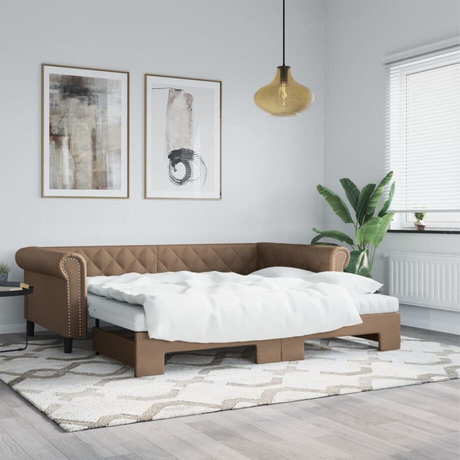 vidaXL Slaapbank en onderschuifbed 90x200 cm kunstleer cappuccinokleur afbeelding 1