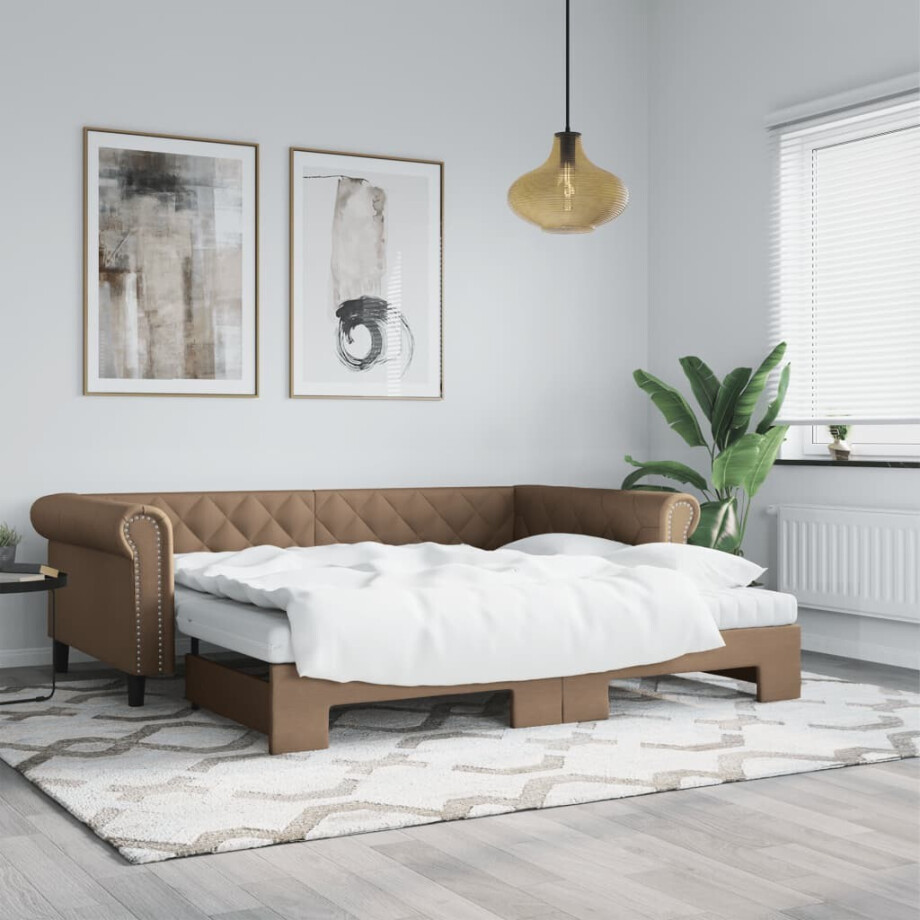 vidaXL Slaapbank onderschuifbed en matrassen 90x200 cm kunstleer afbeelding 1