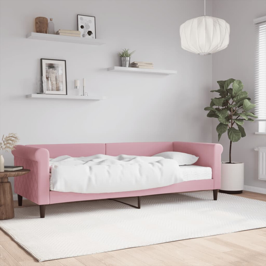 vidaXL Slaapbank met matras 80x200 cm fluweel roze afbeelding 1