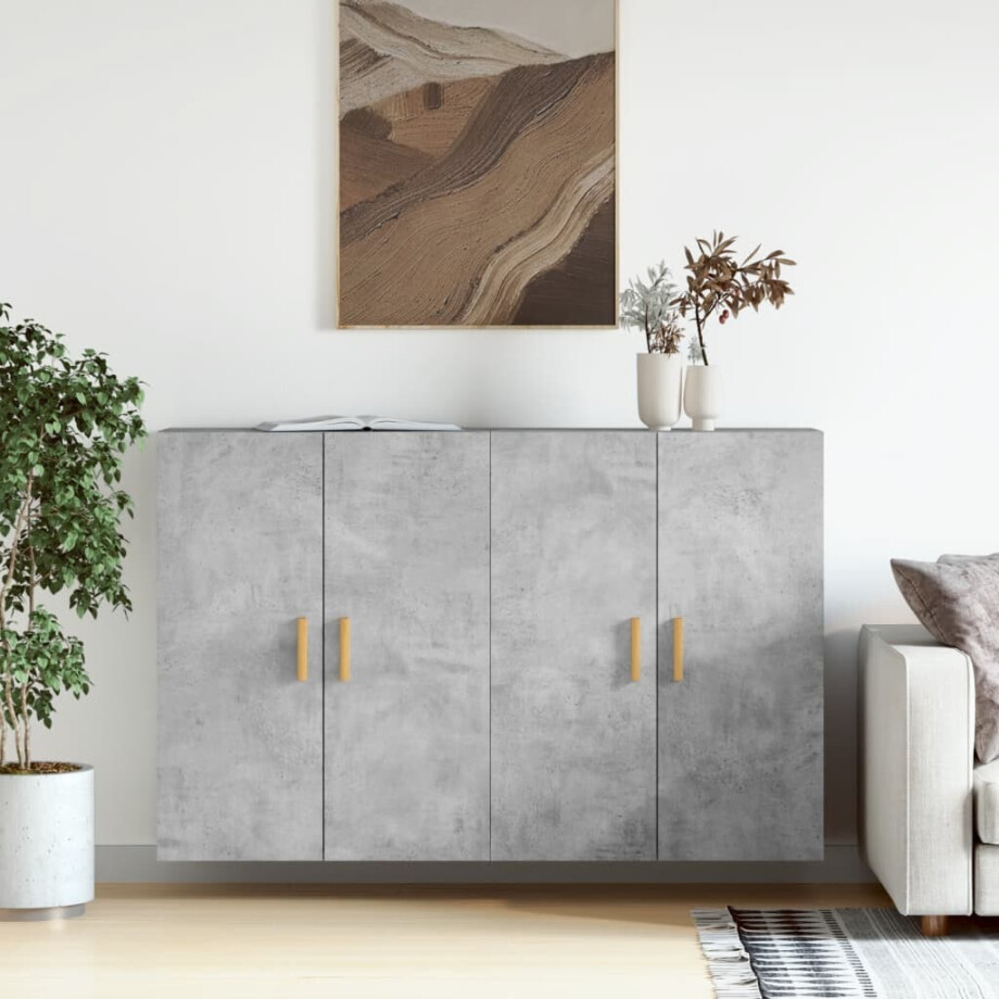 vidaXL Hangkasten 2 st bewerkt hout betongrijs afbeelding 1