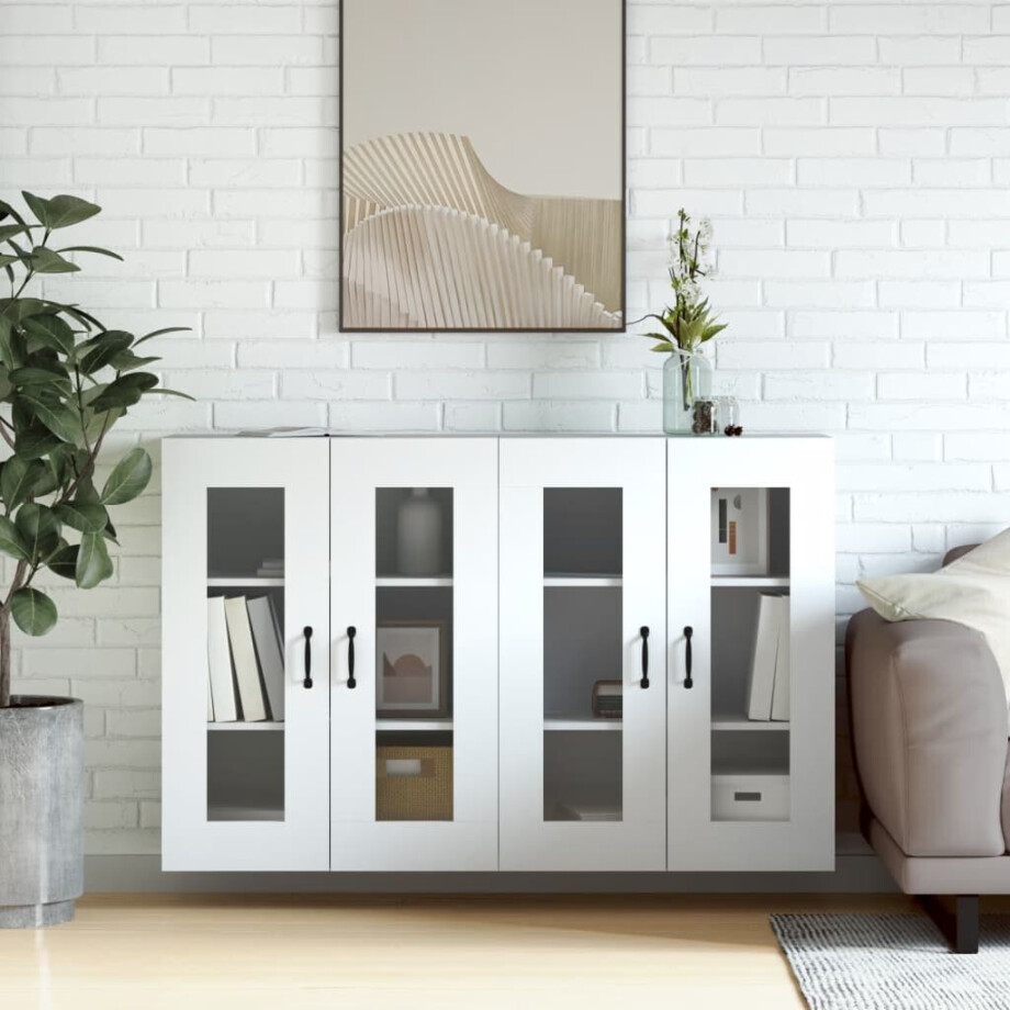 vidaXL Hangkasten 2 st bewerkt hout wit vidaXL Hangkasten 2 st bewerkt hout wit afbeelding 1