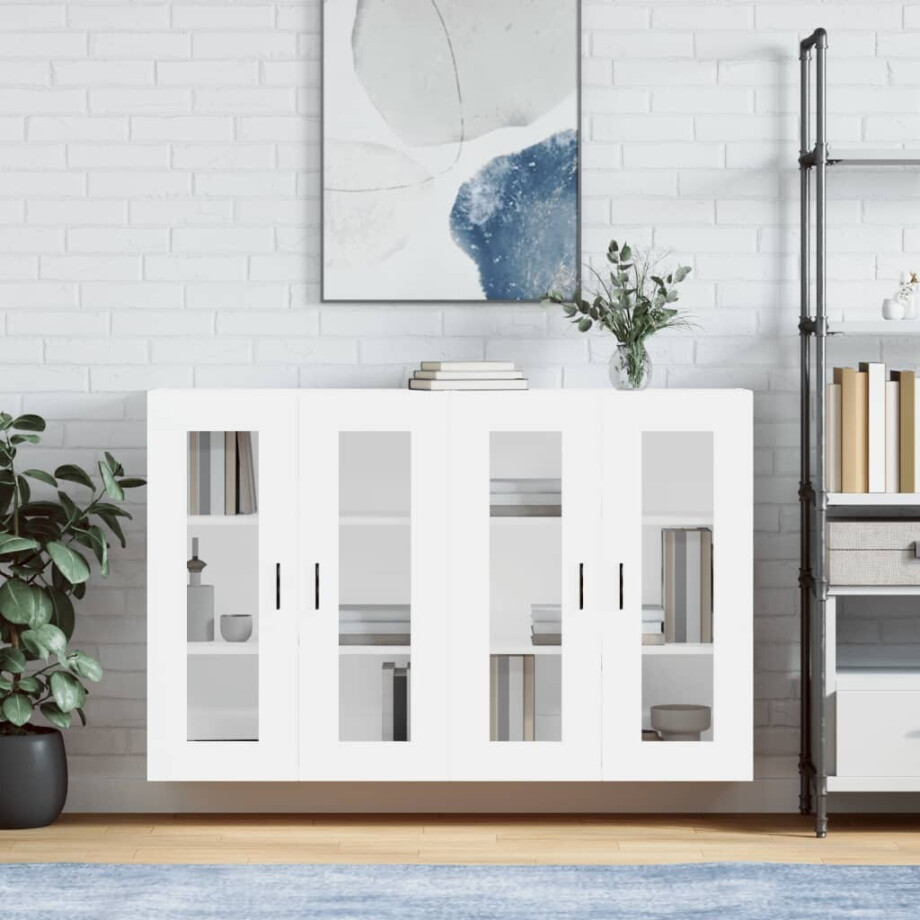 vidaXL Hangkasten 2 st bewerkt hout wit vidaXL Hangkasten 2 st bewerkt hout wit afbeelding 1