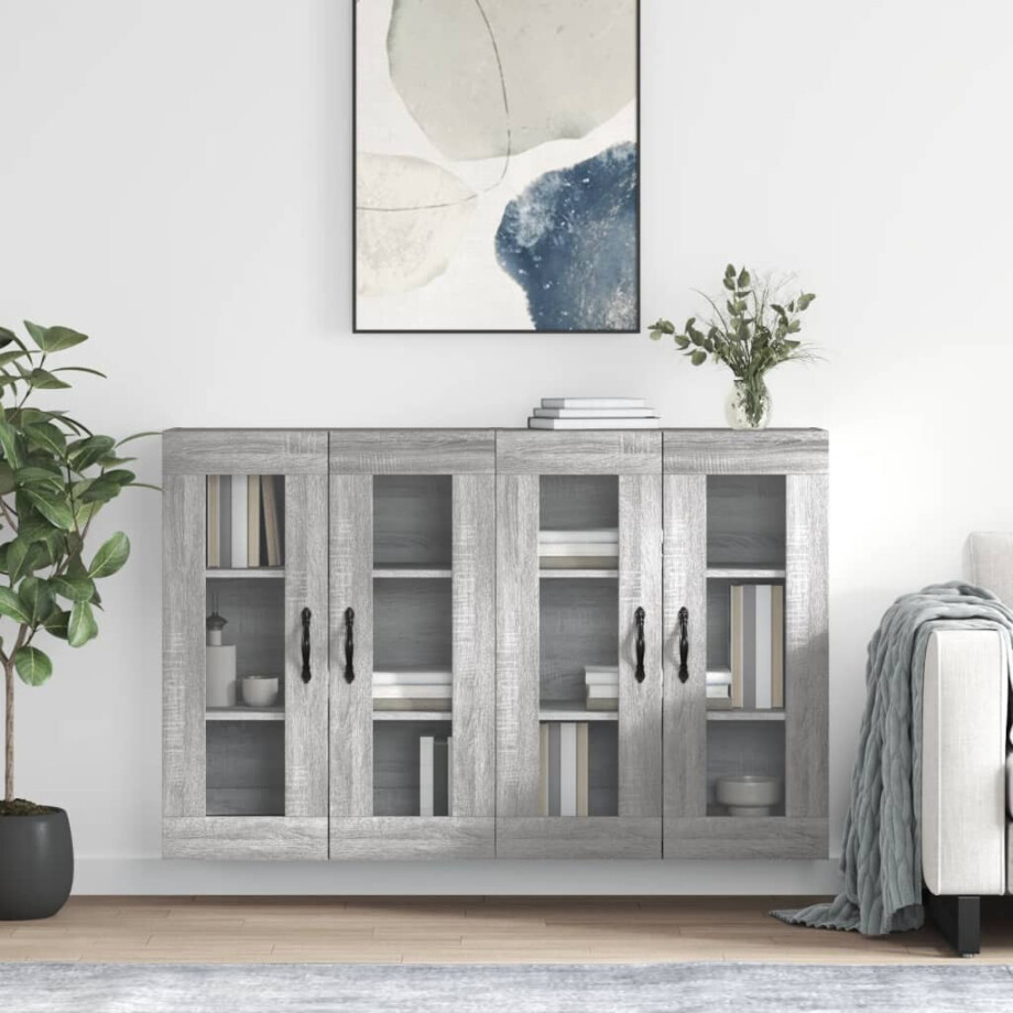vidaXL Hangkasten 2 st bewerkt hout grijs sonoma eikenkleurig vidaXL Hangkasten 2 st bewerkt hout grijs sonoma eikenkleurig afbeelding 1