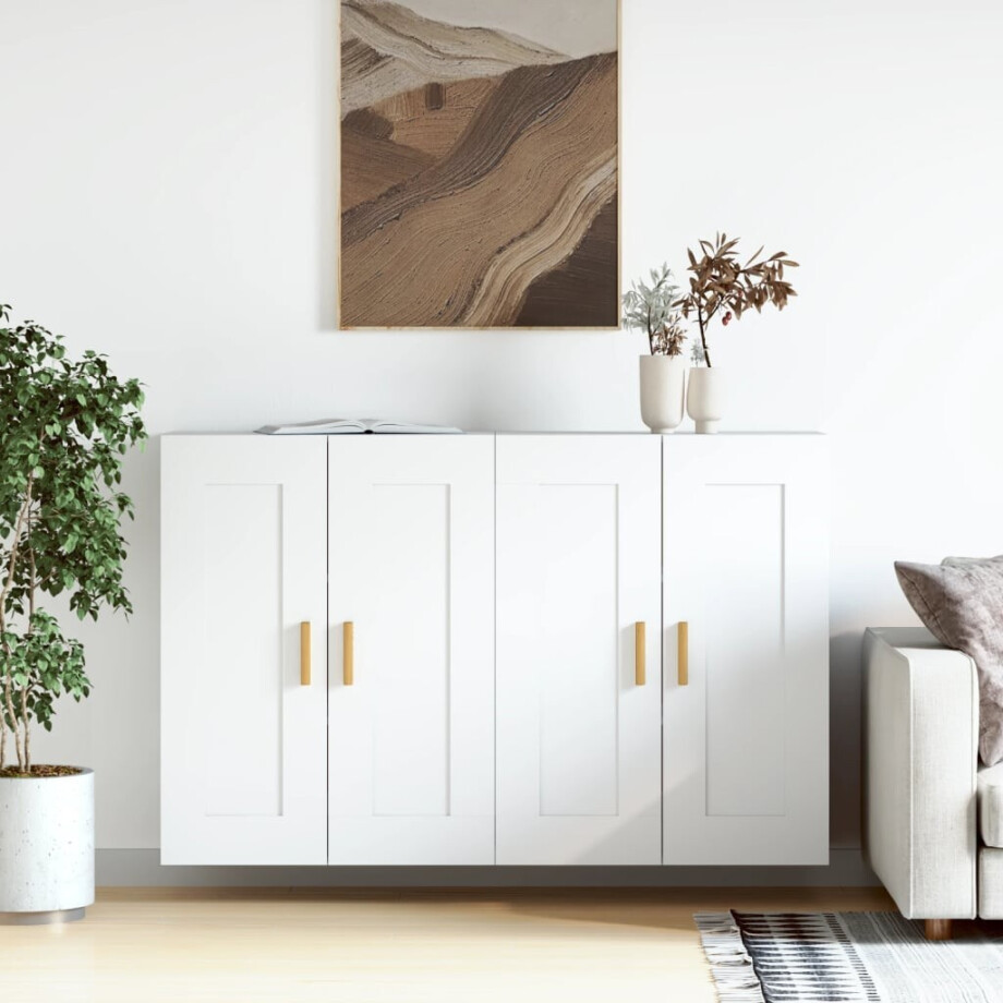 vidaXL Hangkasten 2 st bewerkt hout wit vidaXL Hangkasten 2 st bewerkt hout wit afbeelding 1
