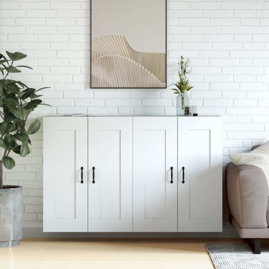 vidaXL Hangkasten 2 st bewerkt hout wit vidaXL Hangkasten 2 st bewerkt hout wit afbeelding 1