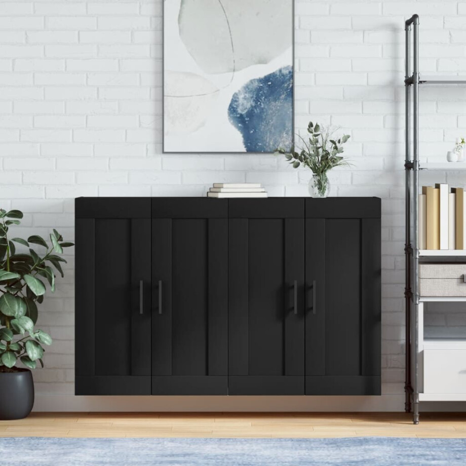 vidaXL Hangkasten 2 st bewerkt hout zwart vidaXL Hangkasten 2 st bewerkt hout zwart afbeelding 1