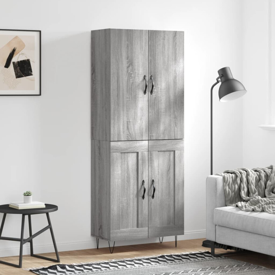 vidaXL Hoge kast 69,5x34x180 cm bewerkt hout grijs sonoma eikenkleurig afbeelding 1