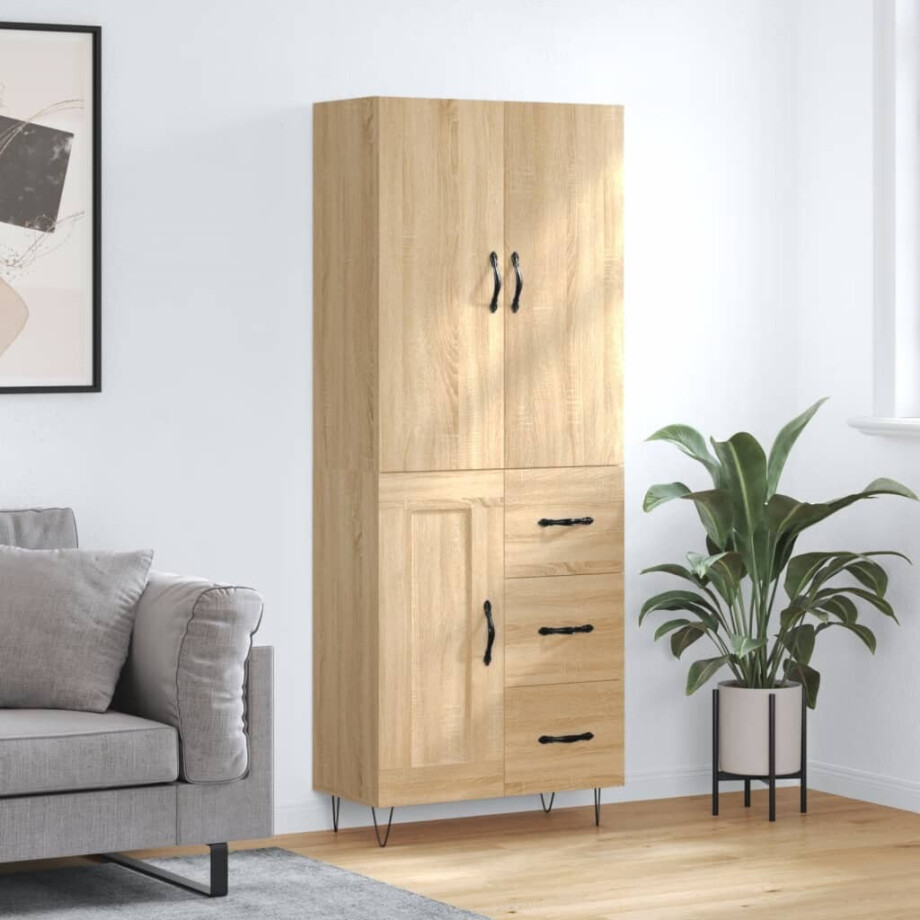 vidaXL Hoge kast 69,5x34x180 cm bewerkt hout sonoma eikenkleurig afbeelding 1