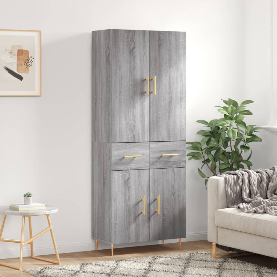 vidaXL Hoge kast 69,5x34x180 cm bewerkt hout grijs sonoma eikenkleurig afbeelding 1