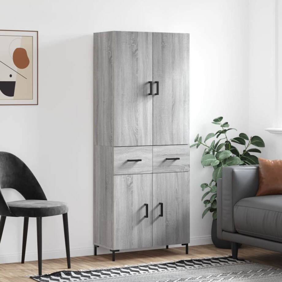 vidaXL Hoge kast 69,5x34x180 cm bewerkt hout grijs sonoma eikenkleurig afbeelding 1