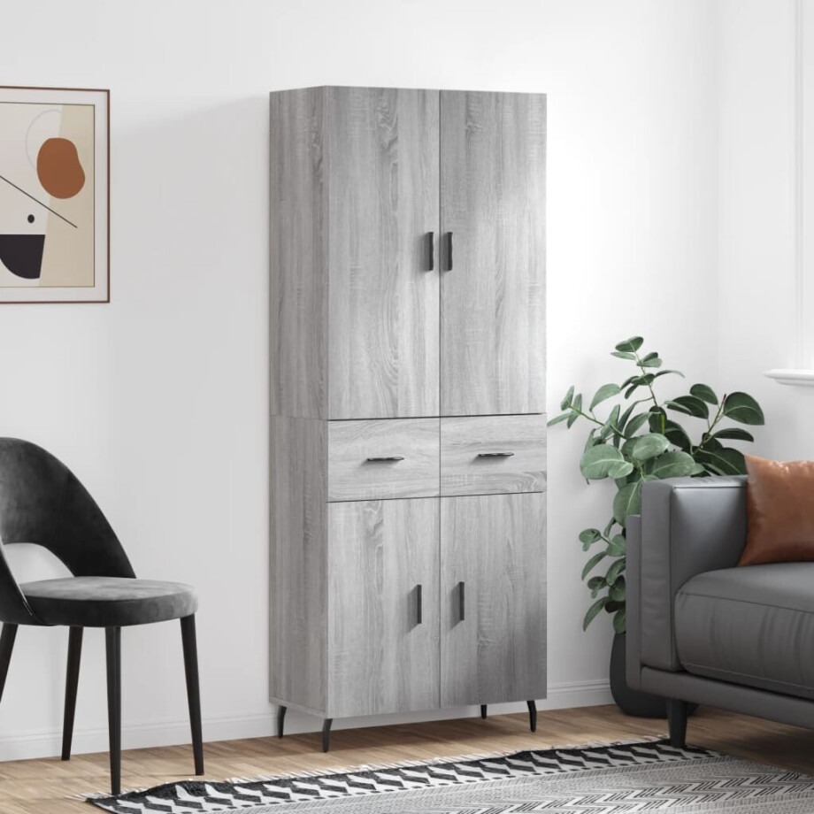 vidaXL Hoge kast 69,5x34x180 cm bewerkt hout grijs sonoma eikenkleurig afbeelding 1