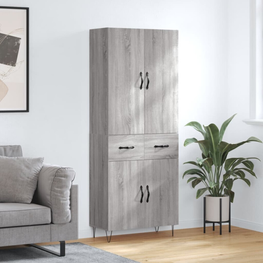 vidaXL Hoge kast 69,5x34x180 cm bewerkt hout grijs sonoma eikenkleurig afbeelding 1