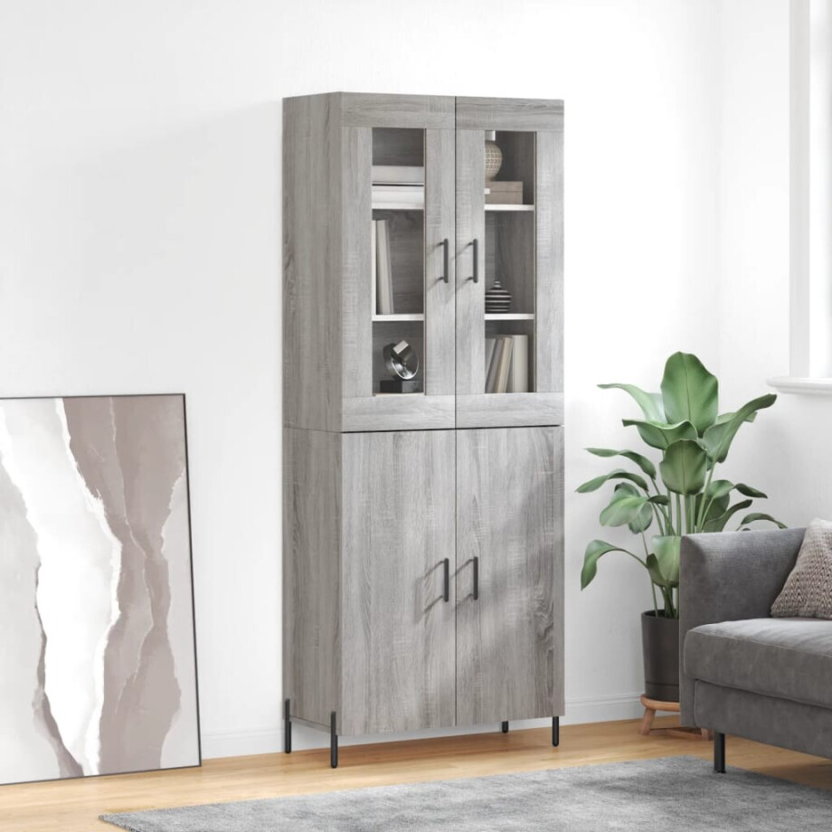 vidaXL Hoge kast 69,5x34x180 cm bewerkt hout grijs sonoma eikenkleurig afbeelding 1