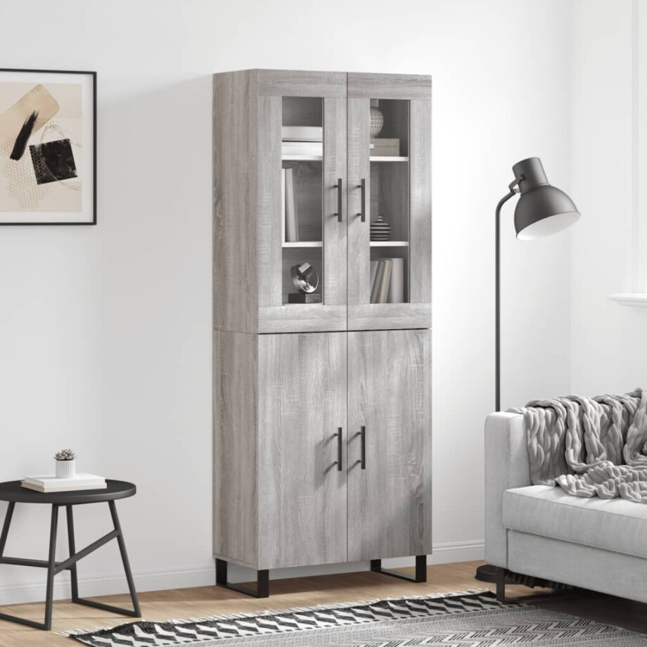 vidaXL Hoge kast 69,5x34x180 cm bewerkt hout grijs sonoma eikenkleurig afbeelding 1