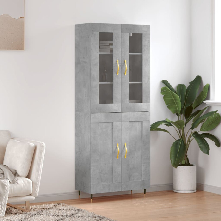 vidaXL Hoge kast 69,5x34x180 cm bewerkt hout betongrijs vidaXL Hoge kast 69,5x34x180 cm bewerkt hout betongrijs afbeelding 1