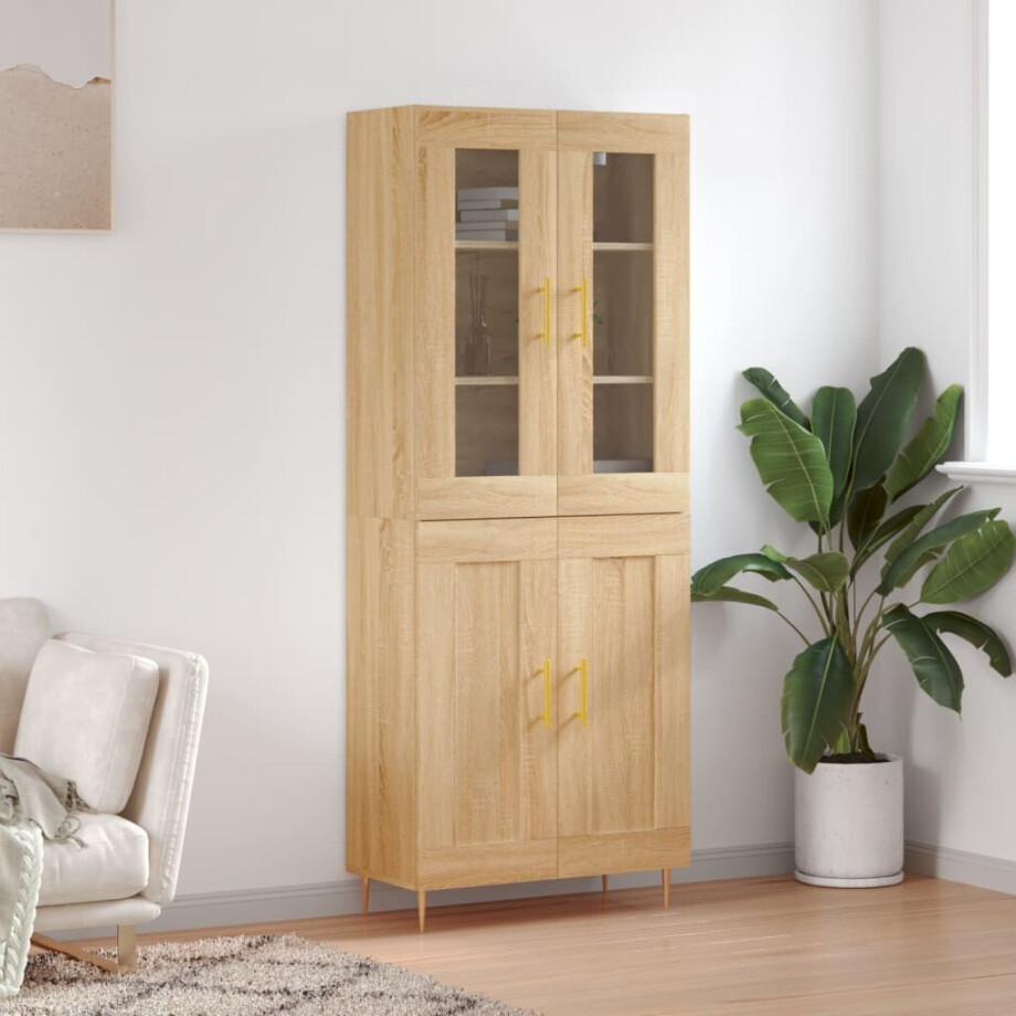 vidaXL Hoge kast 69,5x34x180 cm bewerkt hout sonoma eikenkleurig afbeelding 1