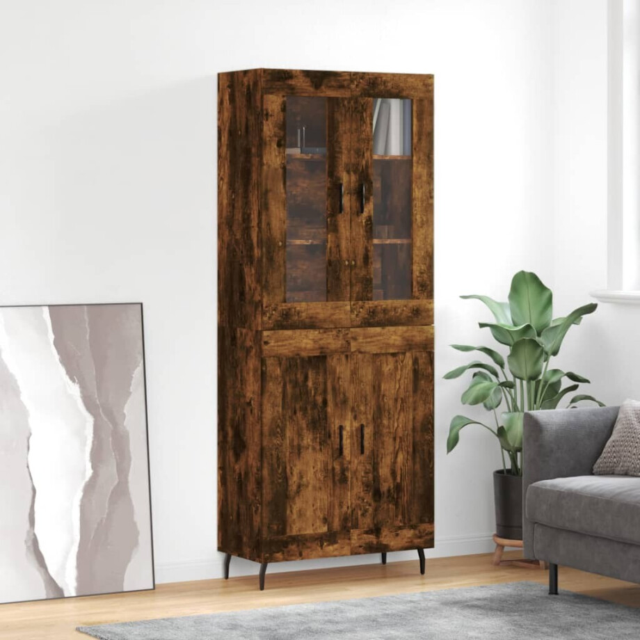 vidaXL Hoge kast 69,5x34x180 cm bewerkt hout gerookt eikenkleurig afbeelding 1