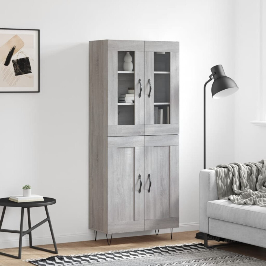 vidaXL Hoge kast 69,5x34x180 cm bewerkt hout grijs sonoma eikenkleurig afbeelding 1