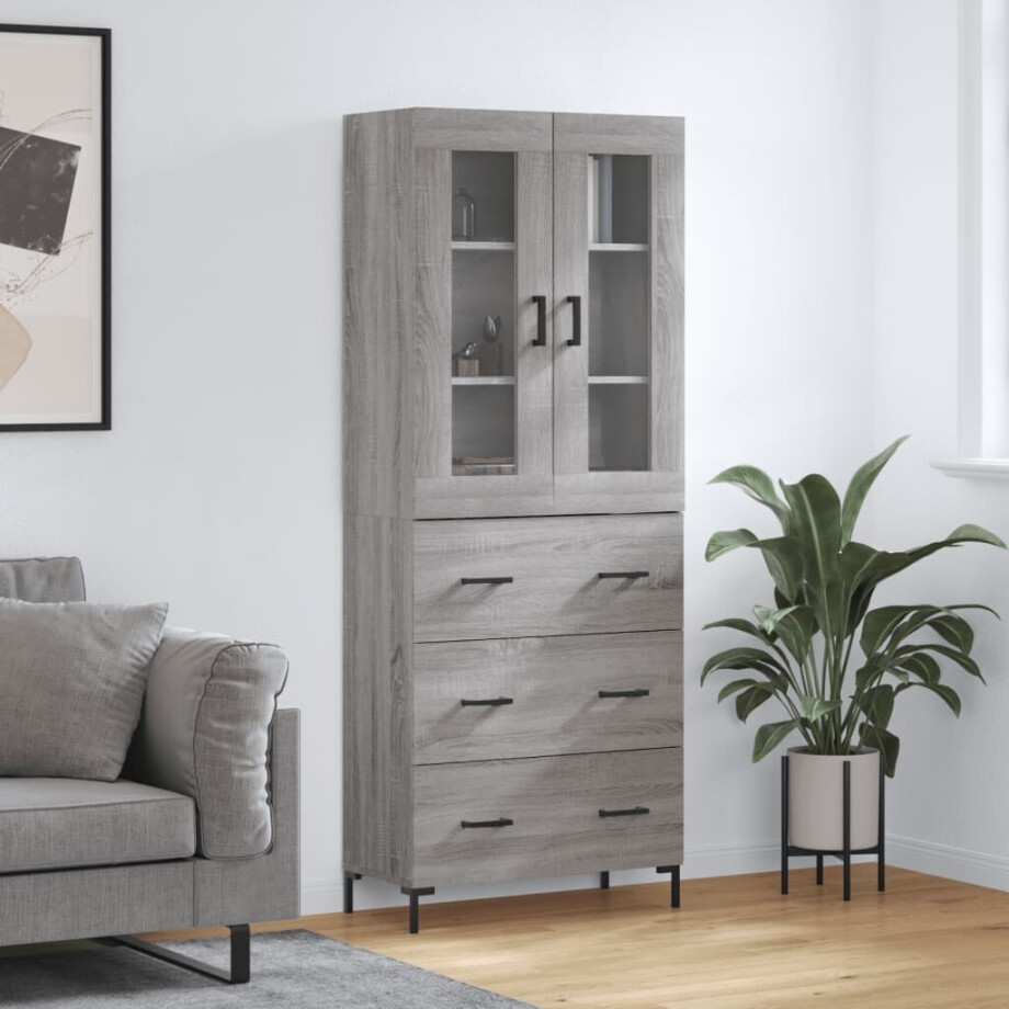 vidaXL Hoge kast 69,5x34x180 cm bewerkt hout grijs sonoma eikenkleurig afbeelding 1