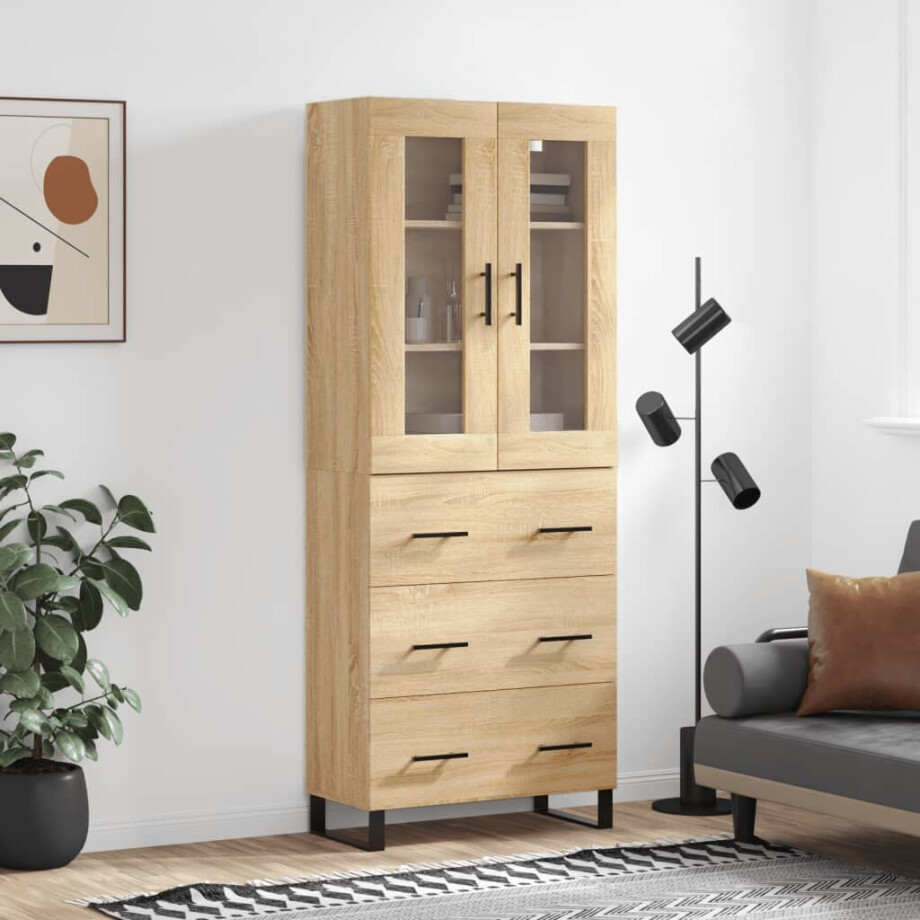 vidaXL Hoge kast 69,5x34x180 cm bewerkt hout sonoma eikenkleurig afbeelding 1