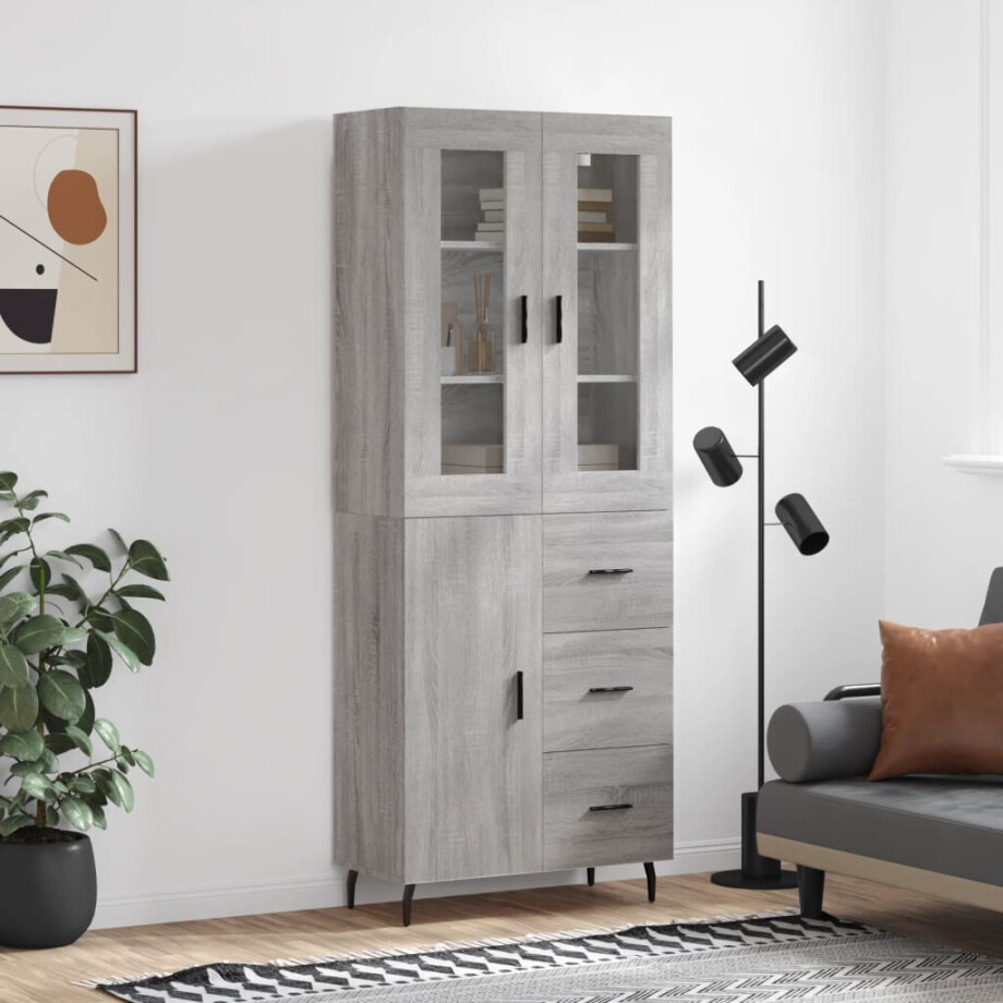 vidaXL Hoge kast 69,5x34x180 cm bewerkt hout grijs sonoma eikenkleurig afbeelding 1