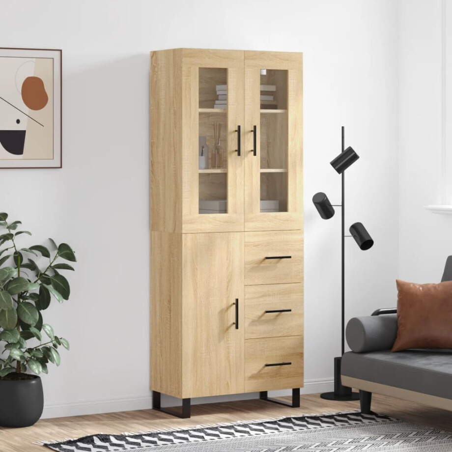 vidaXL Hoge kast 69,5x34x180 cm bewerkt hout sonoma eikenkleurig afbeelding 1