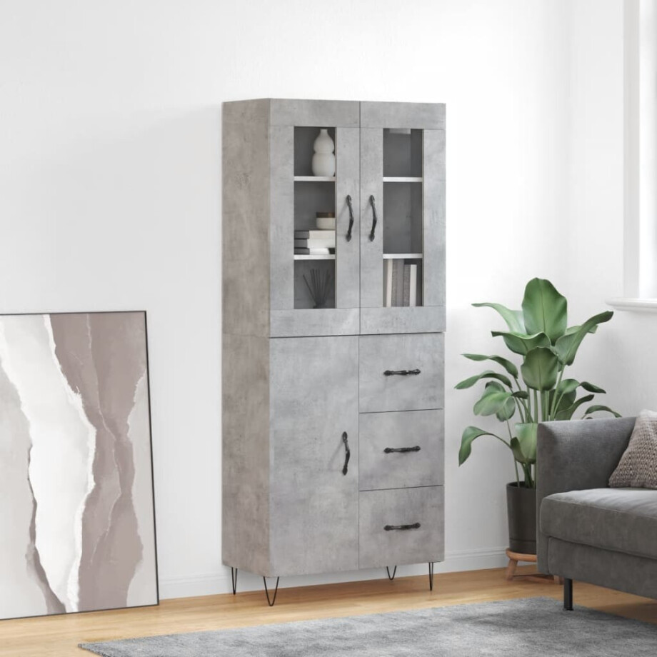 vidaXL Hoge kast 69,5x34x180 cm bewerkt hout betongrijs vidaXL Hoge kast 69,5x34x180 cm bewerkt hout betongrijs afbeelding 1