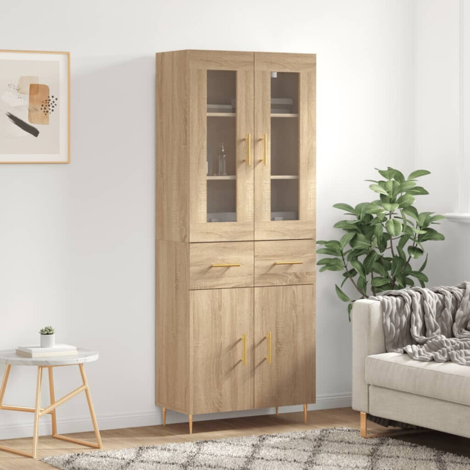 vidaXL Hoge kast 69,5x34x180 cm bewerkt hout sonoma eikenkleurig afbeelding 1