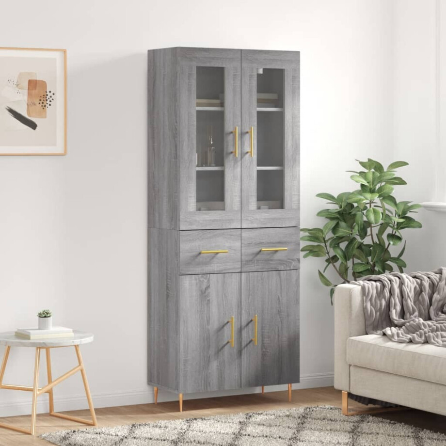 vidaXL Hoge kast 69,5x34x180 cm bewerkt hout grijs sonoma eikenkleurig afbeelding 1