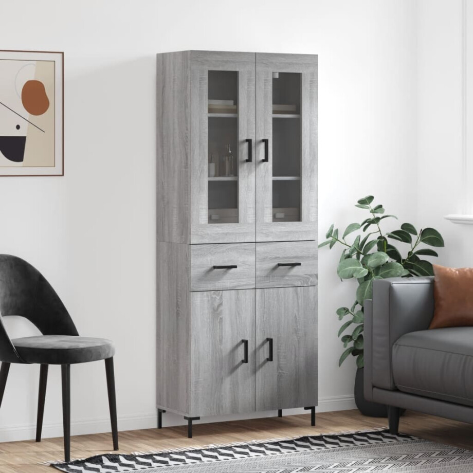 vidaXL Hoge kast 69,5x34x180 cm bewerkt hout grijs sonoma eikenkleurig afbeelding 1