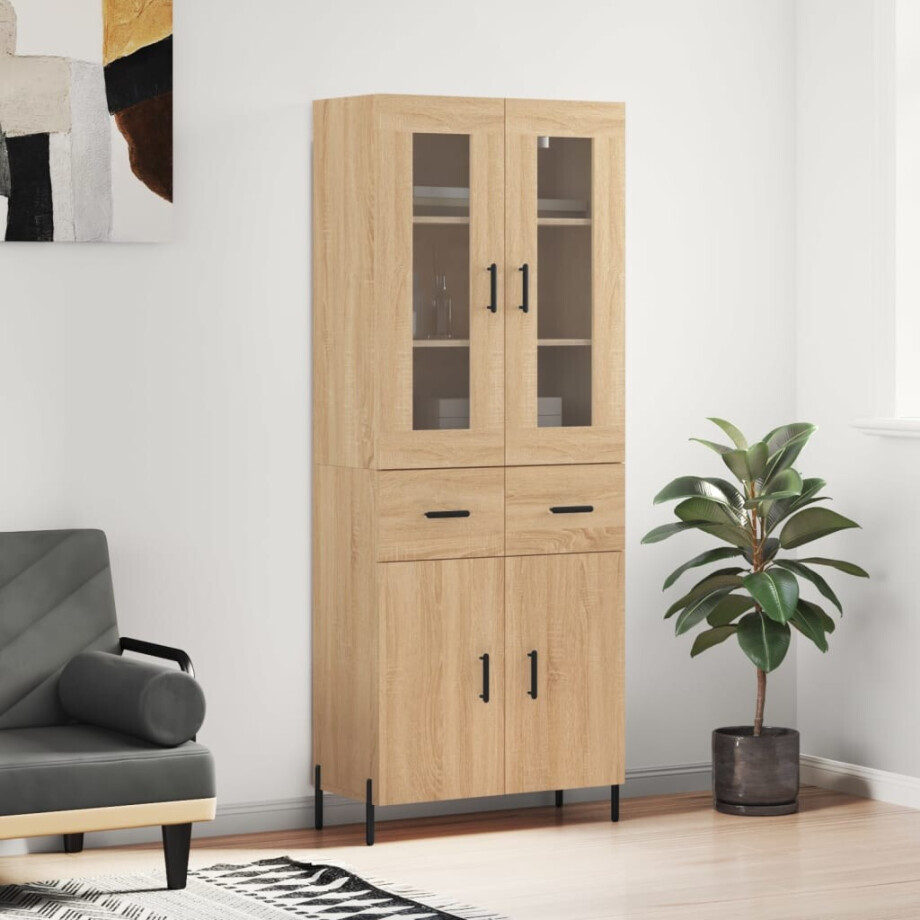 vidaXL Hoge kast 69,5x34x180 cm bewerkt hout sonoma eikenkleurig afbeelding 1