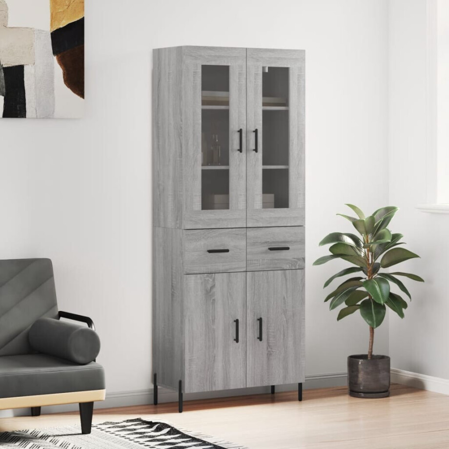 vidaXL Hoge kast 69,5x34x180 cm bewerkt hout grijs sonoma eikenkleurig afbeelding 1
