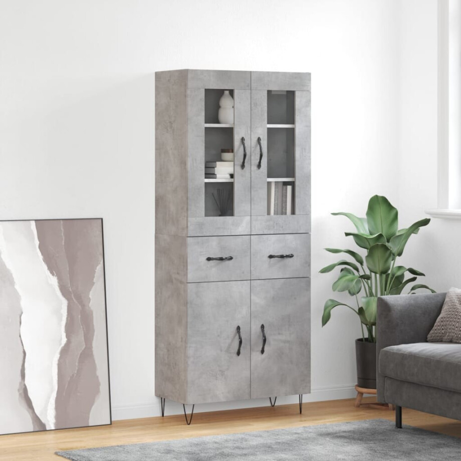 vidaXL Hoge kast 69,5x34x180 cm bewerkt hout betongrijs vidaXL Hoge kast 69,5x34x180 cm bewerkt hout betongrijs afbeelding 1