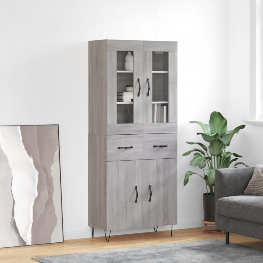 vidaXL Hoge kast 69,5x34x180 cm bewerkt hout grijs sonoma eikenkleurig afbeelding 1