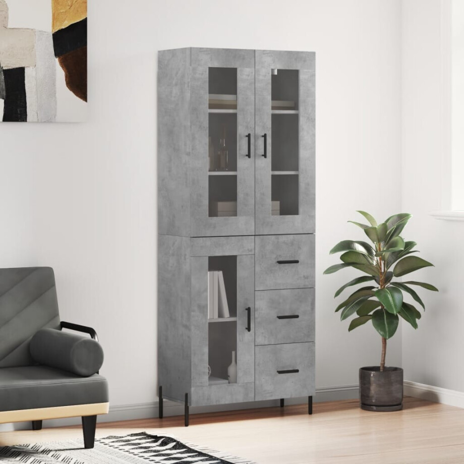 vidaXL Hoge kast 69,5x34x180 cm bewerkt hout betongrijs vidaXL Hoge kast 69,5x34x180 cm bewerkt hout betongrijs afbeelding 1