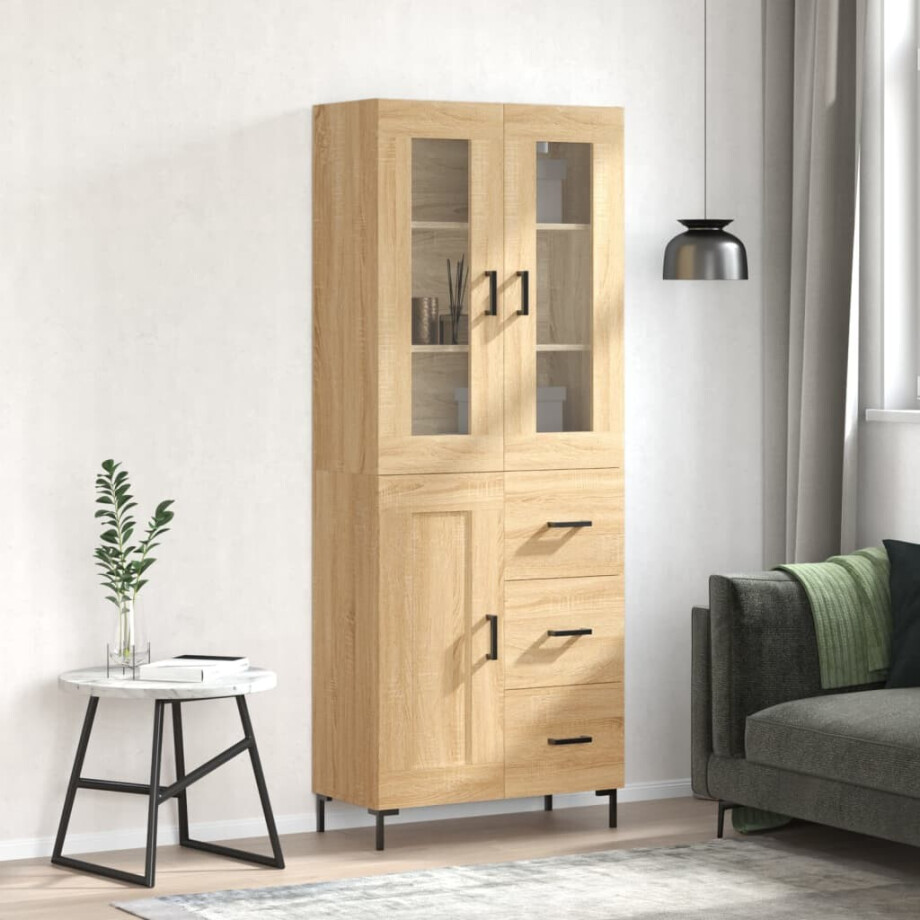 vidaXL Hoge kast 69,5x34x180 cm bewerkt hout sonoma eikenkleurig afbeelding 1