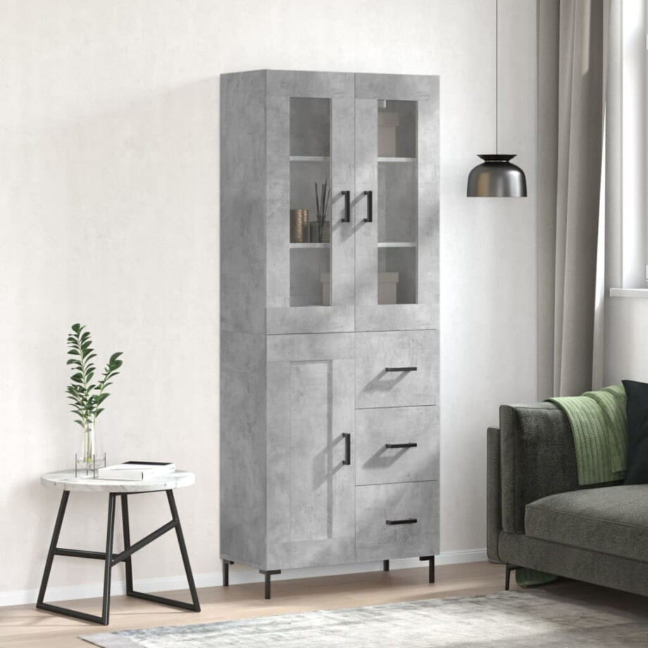 vidaXL Hoge kast 69,5x34x180 cm bewerkt hout betongrijs vidaXL Hoge kast 69,5x34x180 cm bewerkt hout betongrijs afbeelding 1
