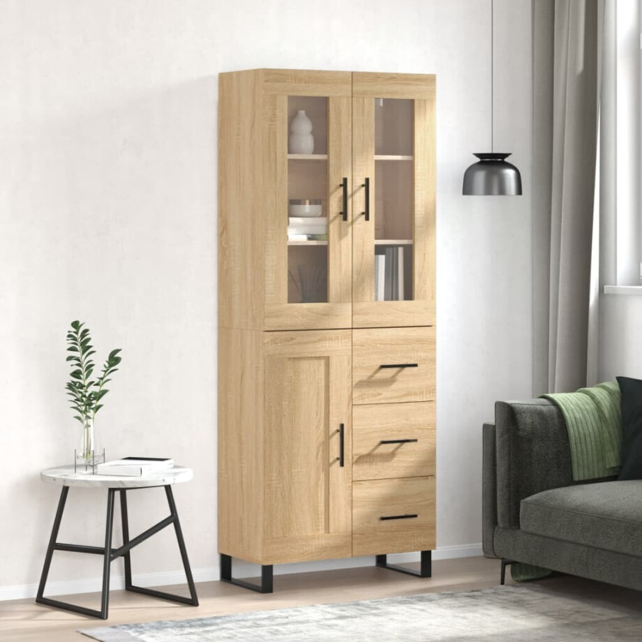 vidaXL Hoge kast 69,5x34x180 cm bewerkt hout sonoma eikenkleurig afbeelding 1