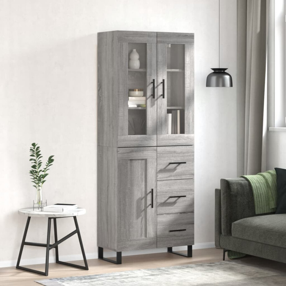 vidaXL Hoge kast 69,5x34x180 cm bewerkt hout grijs sonoma eikenkleurig afbeelding 1