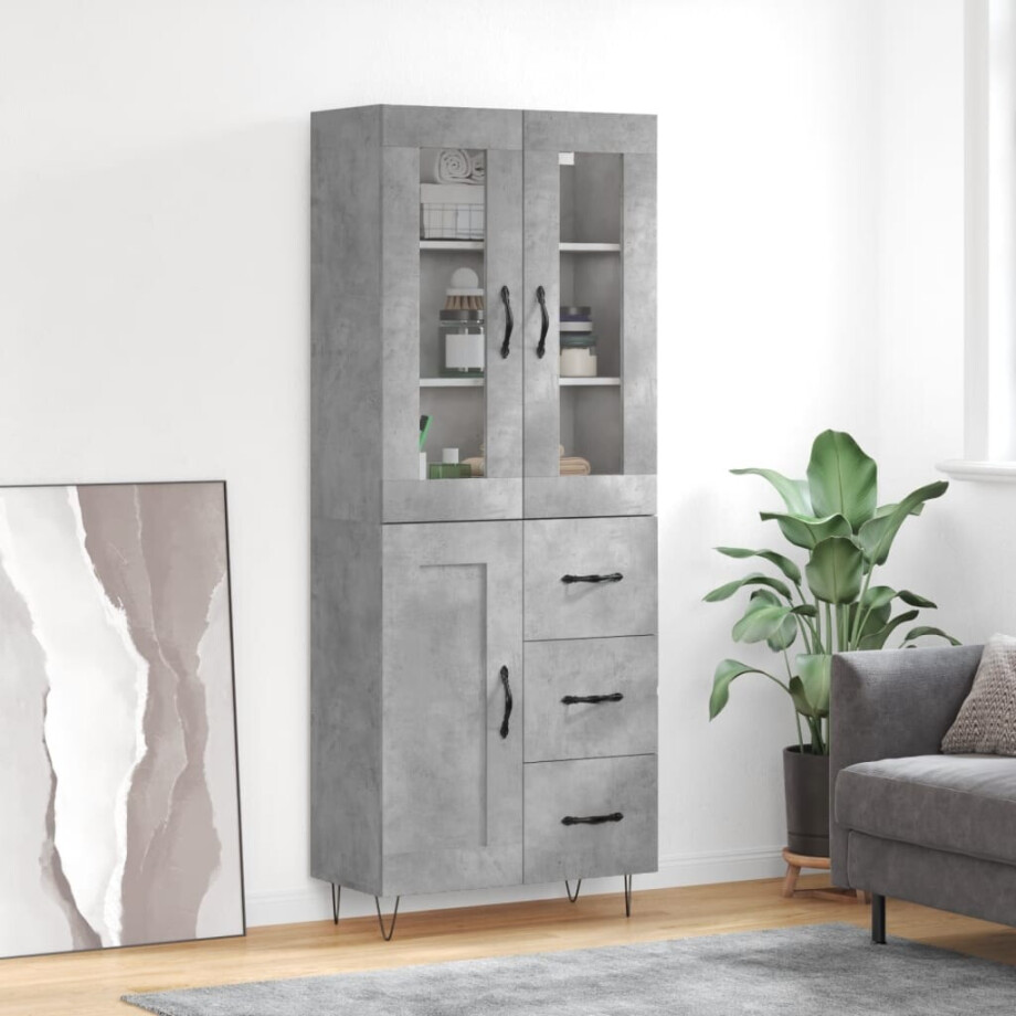 vidaXL Hoge kast 69,5x34x180 cm bewerkt hout betongrijs vidaXL Hoge kast 69,5x34x180 cm bewerkt hout betongrijs afbeelding 1