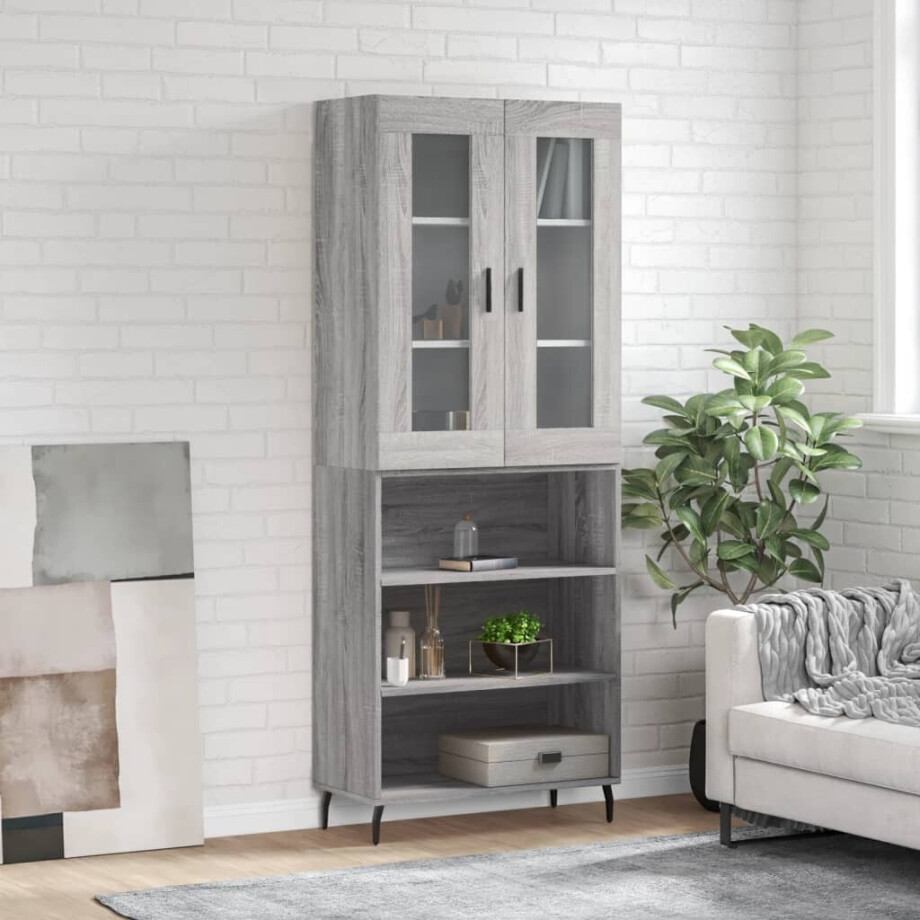 vidaXL Hoge kast 69,5x34x180 cm bewerkt hout grijs sonoma eikenkleurig afbeelding 1