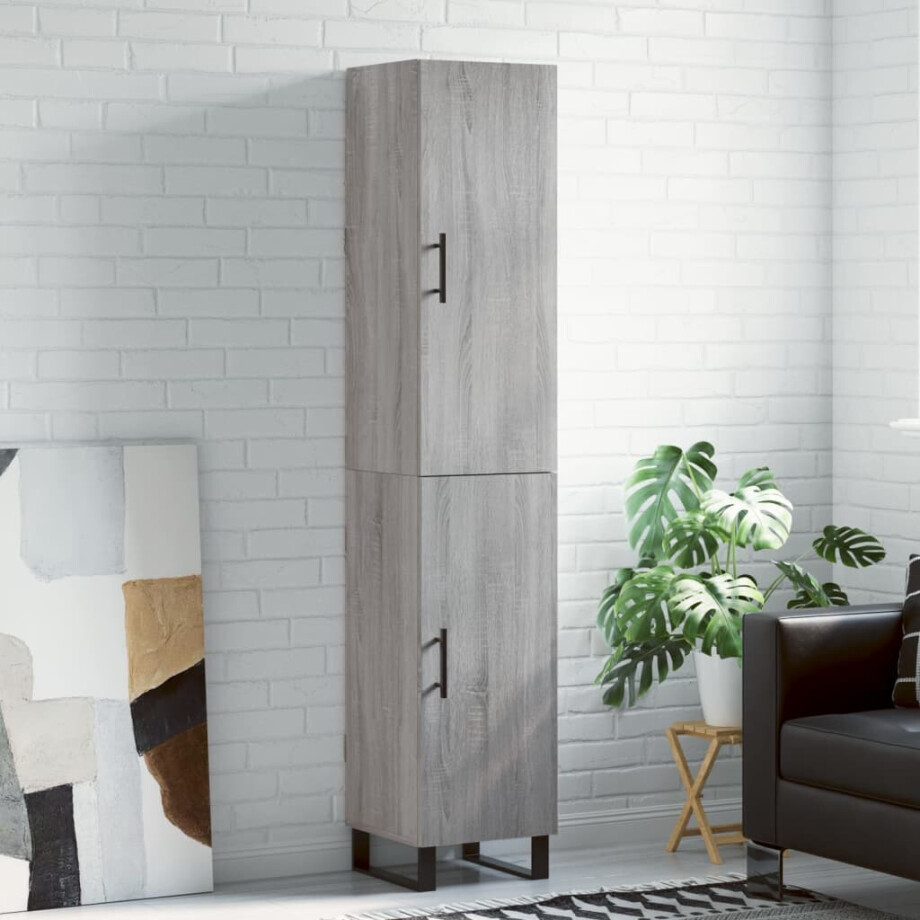 vidaXL Hoge kast 34,5x34x180 cm bewerkt hout grijs sonoma eikenkleurig afbeelding 1